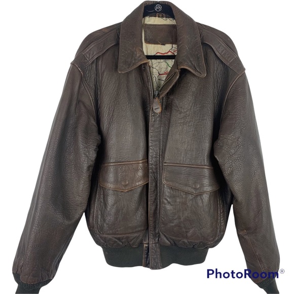 Vintage Other - Vintage Serge Platini Brown Leather Bomber Jacket Milan Italy Men's M